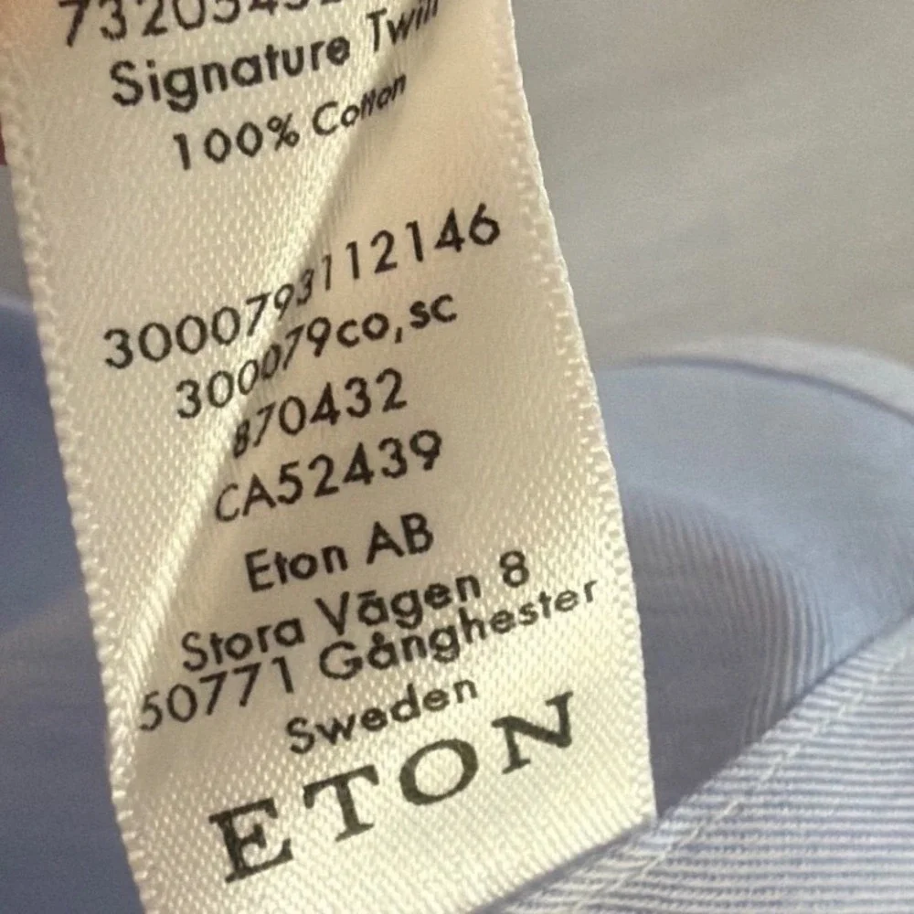 Eton Mens Contemporary Fit Light Blue Signature Twill Cotton Dress‎ Shirt 18 46